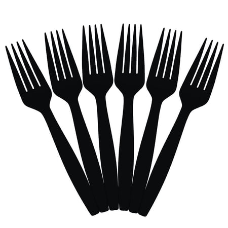 JAM Paper Plastic Forks, Black, 100 Disposable Forks/Box