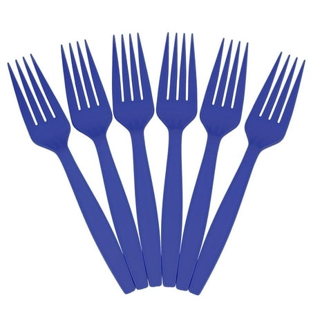 JAM Paper Plastic Forks, Blue, 100 Disposable Forks/Box