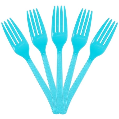 JAM Paper Plastic Forks, Bright Blue, 50 Disposable Forks/Pack