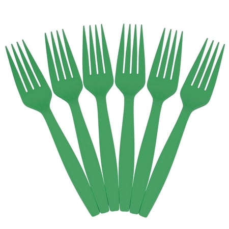 JAM Paper Plastic Forks, Green, 100 Disposable Forks/Box