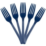 JAM Paper Plastic Forks, Navy Blue, 50 Disposable Forks/Pack