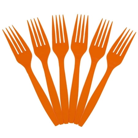 JAM Paper Plastic Forks, Orange, 100 Disposable Forks/Box