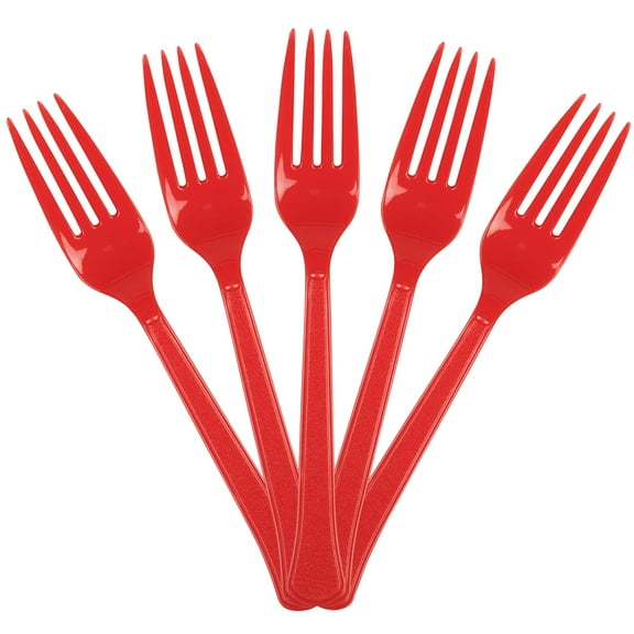 JAM Paper Plastic Forks, Red, 50 Disposable Forks/Pack