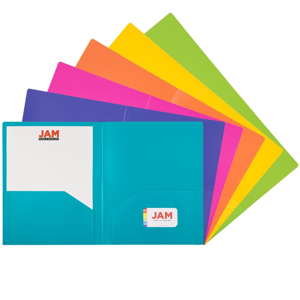 JAM Paper Plastic Heavy Duty 2 Pocket Folders, Assorted Fashion Colors, 12 Pack
