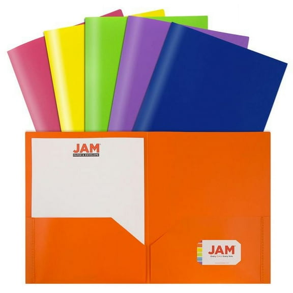JAM Paper Plastic Heavy Duty Primary Color Assorted Folders, Mulitcolor, 6 Pack
