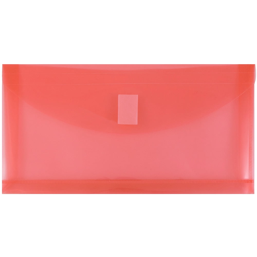 JAM Paper Plastic Hook & Loop Envelopes, 5.25 x 10, Red 1in Expansion, 12 per Pack