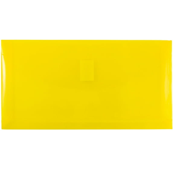 JAM Paper Plastic Hook & Loop Envelopes, 5.3x10x1, 12/Pack, Yellow, 1 Inch Expansion