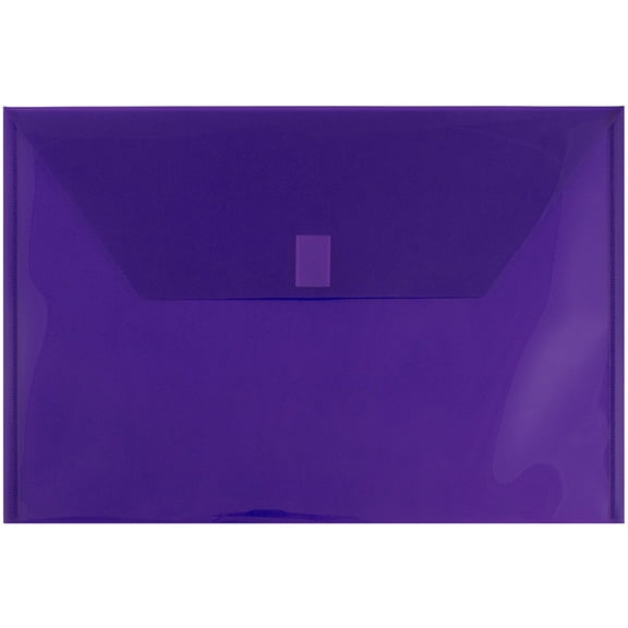 JAM Paper Plastic Hook & Loop Envelopes, 9 3/4 x 14 1/2, Purple, 12/Pack