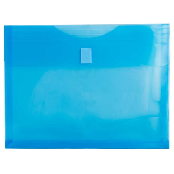 JAM Paper Plastic Hook & Loop Envelopes, 9 5/8 x 11 5/8, 1in Expansion, Blue, 6 per Pack
