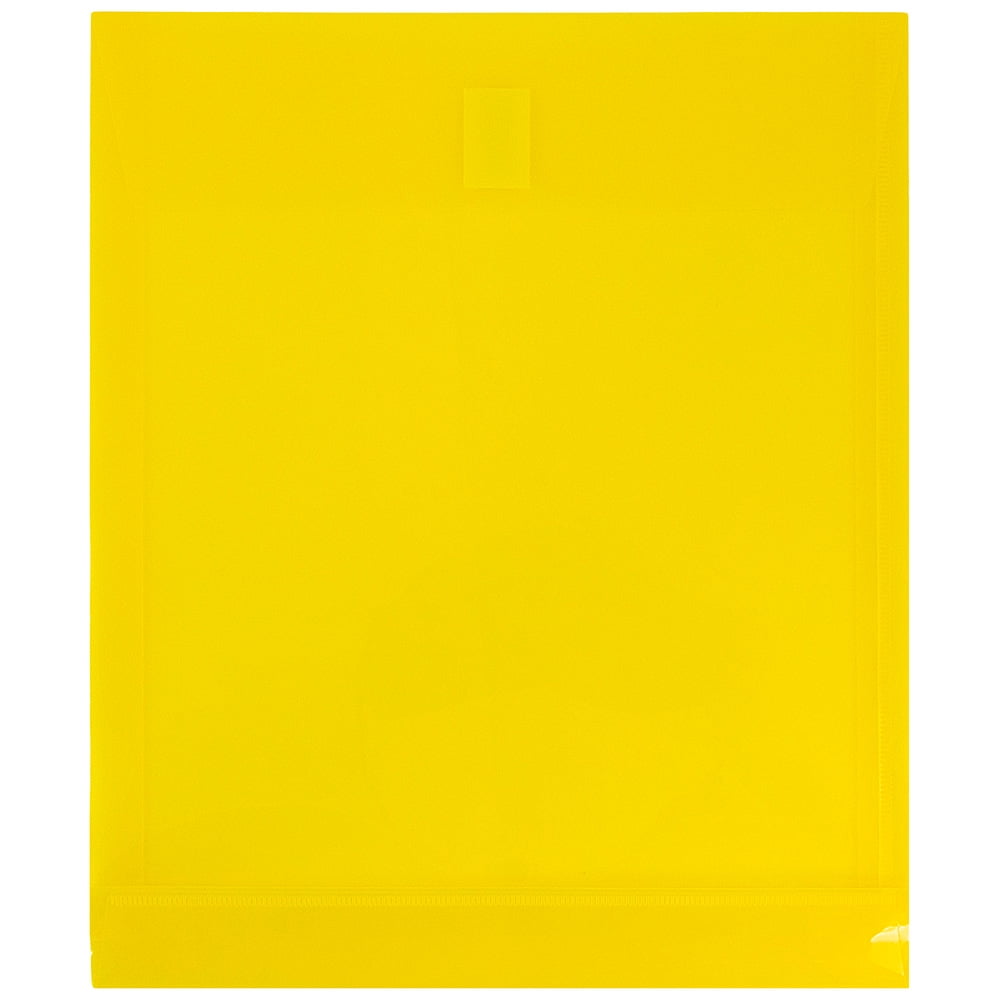 JAM Paper Plastic Hook & Loop Envelopes, 9.75 x 11.75, Yellow, 1in Expansion, 12 per Pack