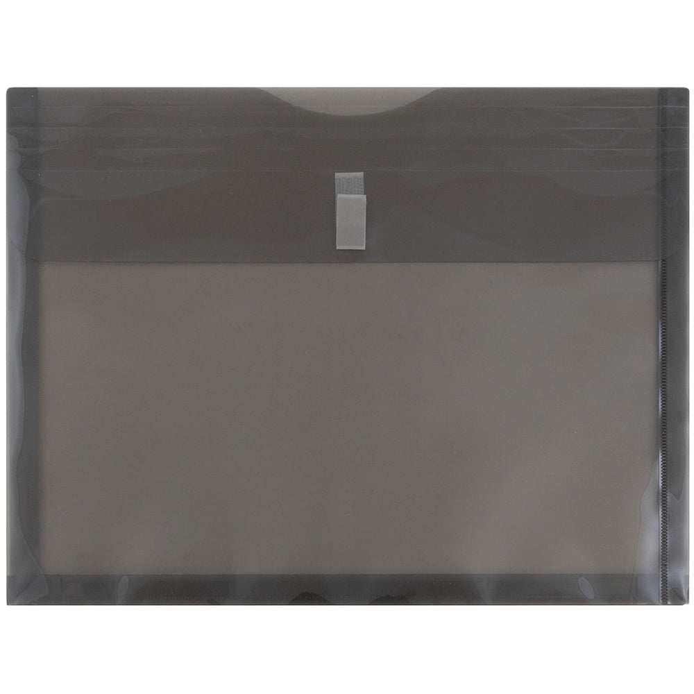 JAM Paper Plastic Hook & Loop Envelopes, 9.75 x 13, Grey, 1in Expansion, 12 per Pack