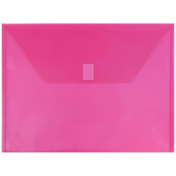 JAM Paper Plastic Hook & Loop Envelopes, 9.8x13, 12/Pack, Fuchsia Pink