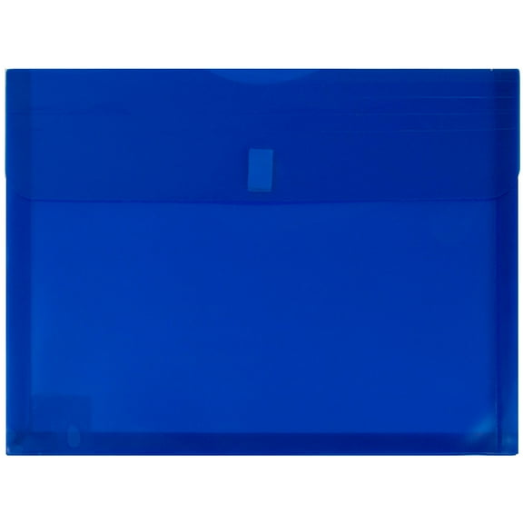 JAM Paper Plastic Hook & Loop Envelopes, 9.8x13x1, 12/Pack, Blue, 1 Inch Expansion