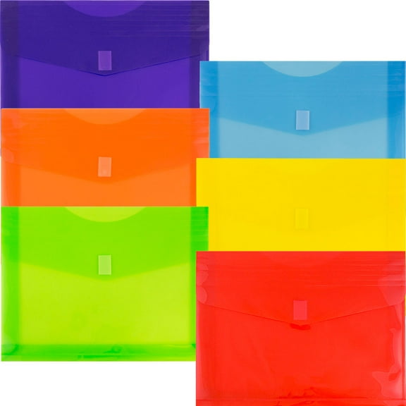 JAM Paper Plastic Hook & Loop Envelopes, 9.8x13x2, 12/Pack, Assorted, 2 Inch Expansion