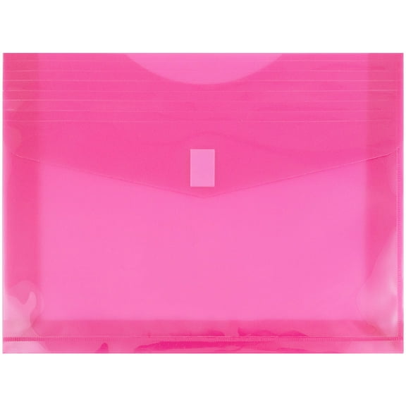 JAM Paper Plastic Hook & Loop Envelopes, 9.8x13x2, 12/Pack, Fuchsia Pink, 2 Inch Expansion