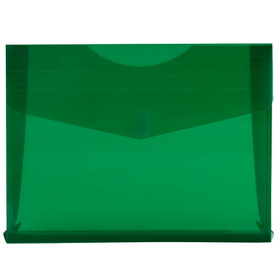 JAM Paper Plastic Hook & Loop Envelopes, 9.8x13x2, 12/Pack, Green, 2 Inch Expansion