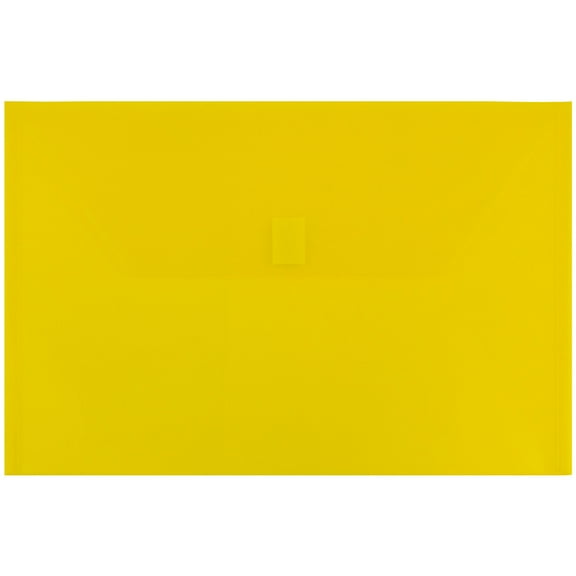 JAM Paper Plastic Hook & Loop Envelopes, 9.8x14.5, 12/Pack, Yellow
