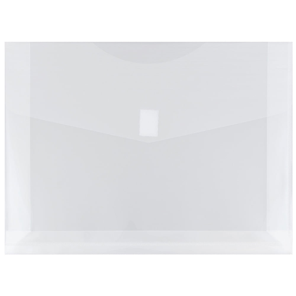JAM Paper Plastic Hook & Loop Envelopes, Clear, 9 3/4 x 13 x 2, 12/Pack