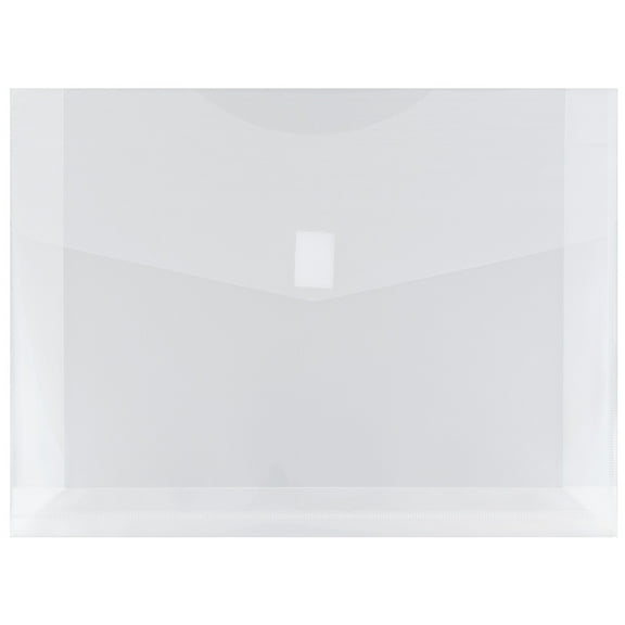 JAM Paper Plastic Hook & Loop Envelopes, Clear, 9 3/4 x 13 x 2, 12/Pack