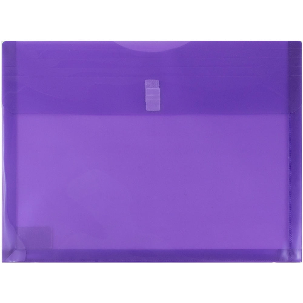 JAM Paper Plastic Hook and Loop Envelopes, 9.75 x 13, Purple, 1in Expansion, 12 per Pack