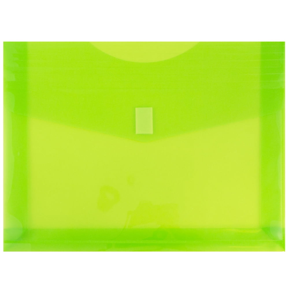 JAM Paper Plastic Hook and Loop Envelopes, 9.8" x 13" x 2", 12 Per Pack, Lime Green