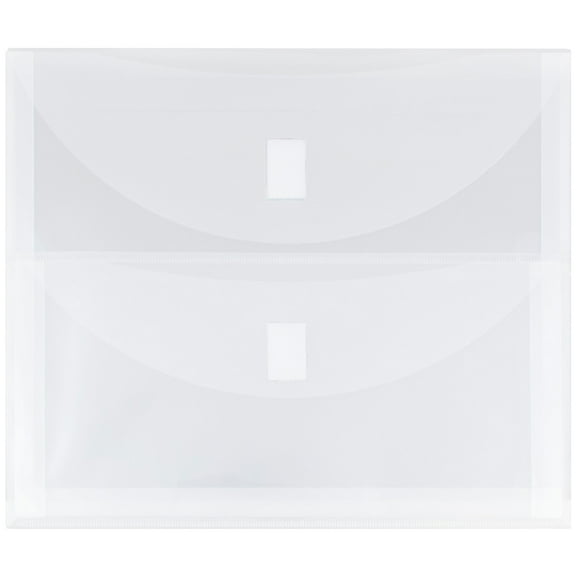 JAM Paper Plastic Multi, Pocket Envelopes, Clear, 12/Pack, Hook & Loop, Letter Booklet, 9.8x11.8
