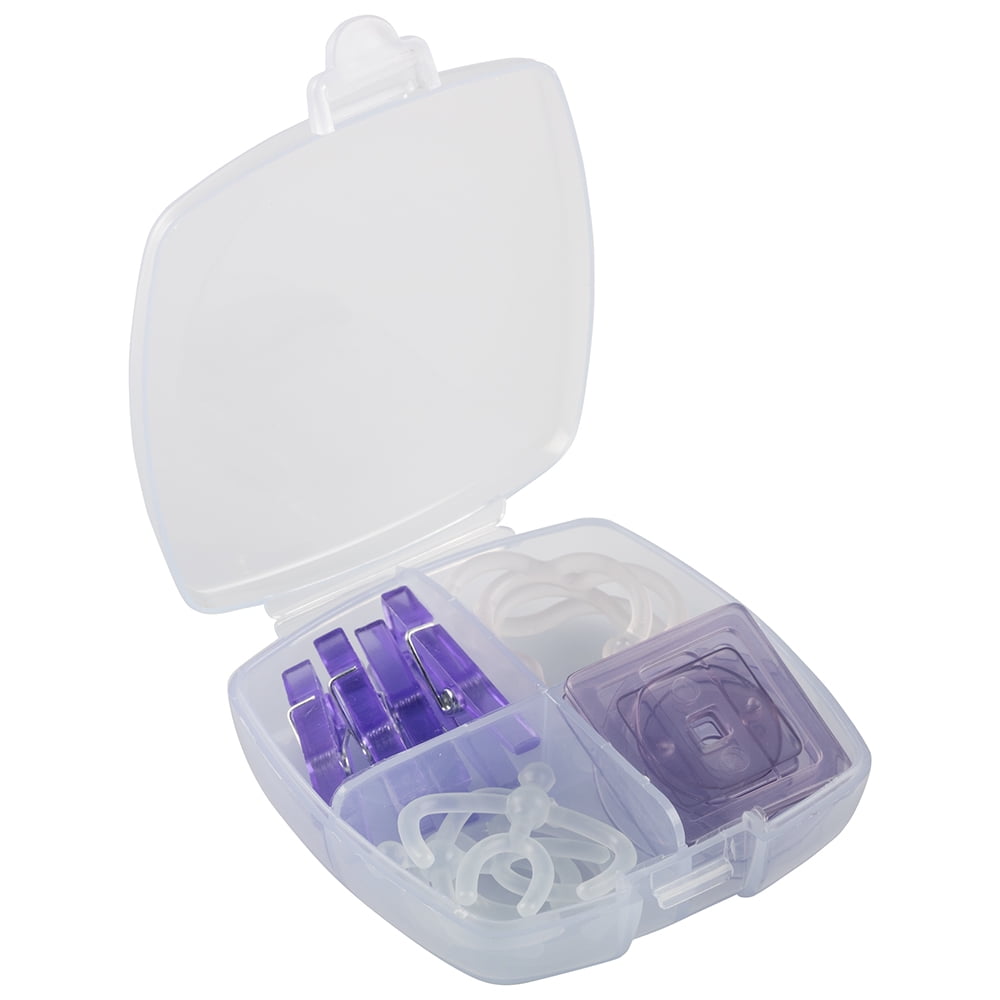 JAM Paper Plastic Office Clip Box, Medium, Purple, 24 Assorted Clips/Pack