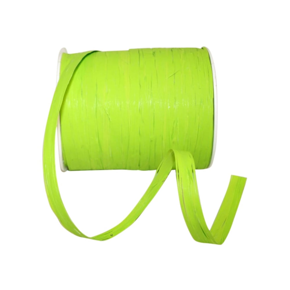 JAM Paper Plastic Raffia Ribbon, Lime, 3/8 in x 100 yd, 1/Pack