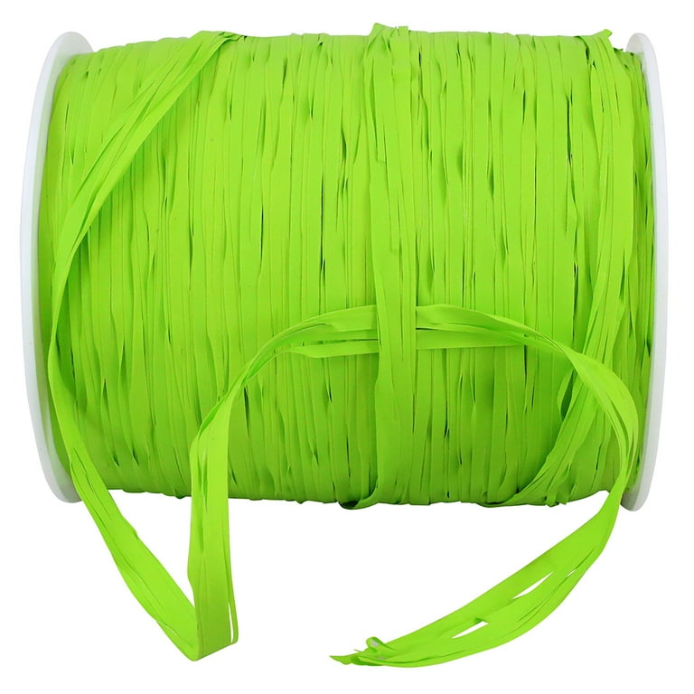 JAM Paper Plastic Raffia Ribbon Lime 3 8 in x 100 yd 1 Pack