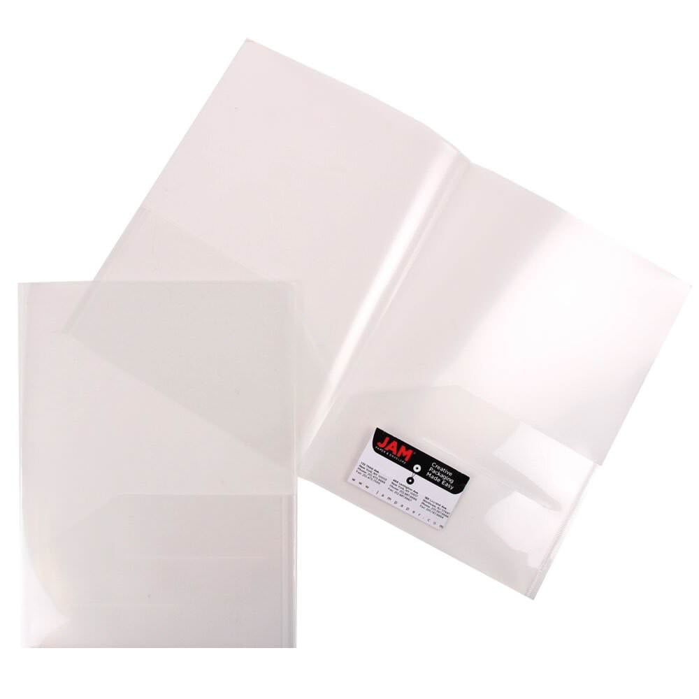 JAM Paper Plastic Regular Weight Two Pocket Presentation Folder, Clear, 108/pack