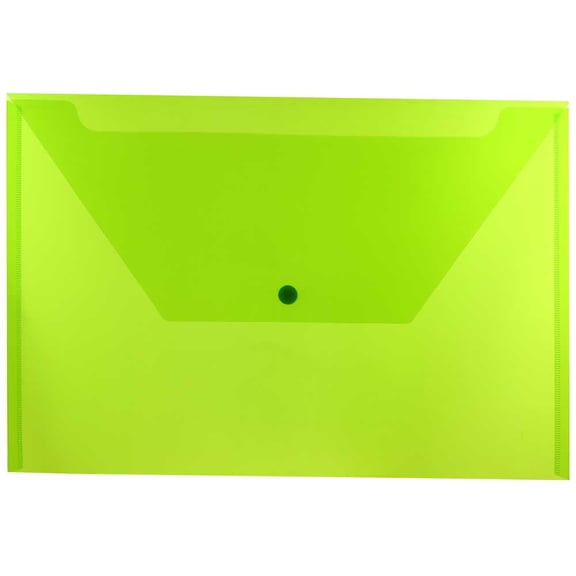 JAM Paper Plastic Snap Envelopes, 9.8x14.5, 12/Pack, Lime Green