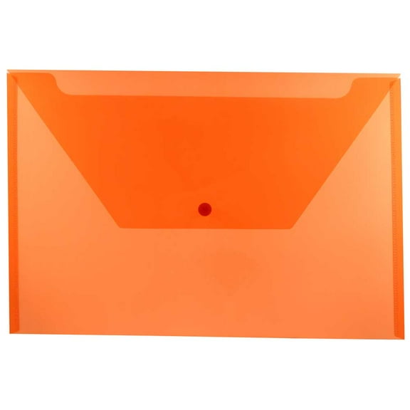 JAM Paper Plastic Snap Envelopes, 9.8x14.5, 12/Pack, Orange