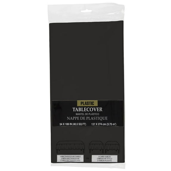 JAM Paper Plastic Table Cover, Black Tablecloth, 1/Pack