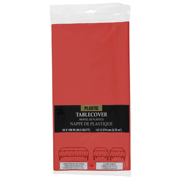 JAM Paper Plastic Table Cover, Red Tablecloth, 1/Pack