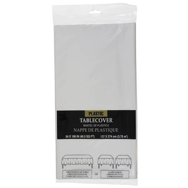 JAM Paper Plastic Table Cover, White Tablecloth, 1/Pack