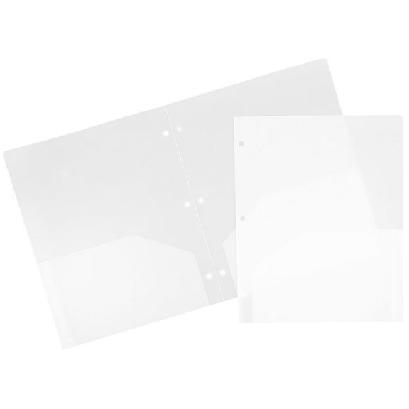 JAM Paper Plastic Two Pocket 3 Hole Punched Presentation School Folder, Clear, 108/pack