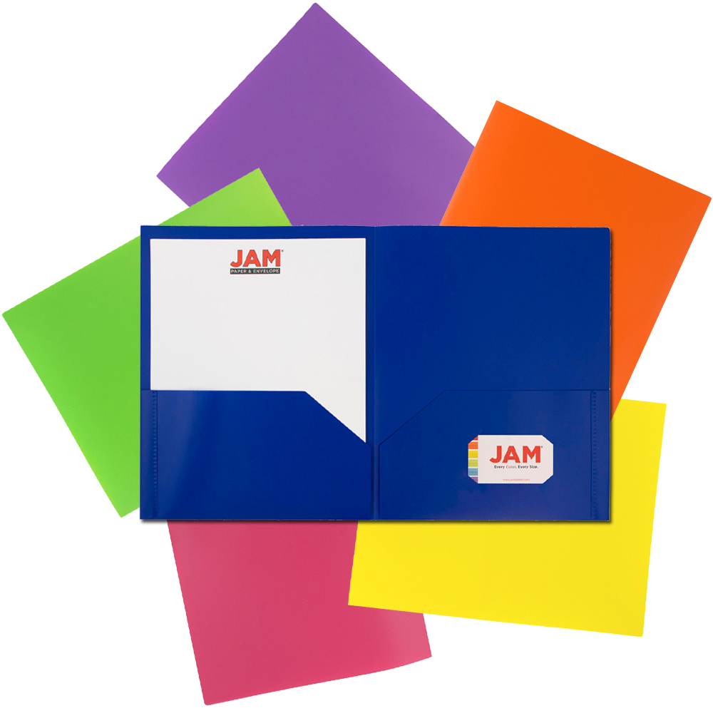 JAM Paper Plastic Two Pocket Folders, 9.5 x 11.75, Assorted Colors, 12 Pack