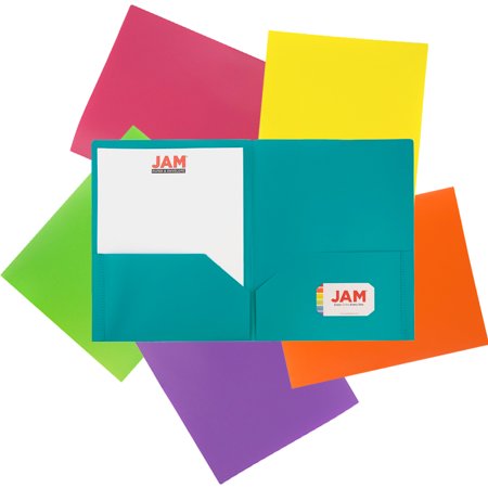 JAM Paper Plastic Two Pocket POP Folders, 12 Pack, Assorted Fashion