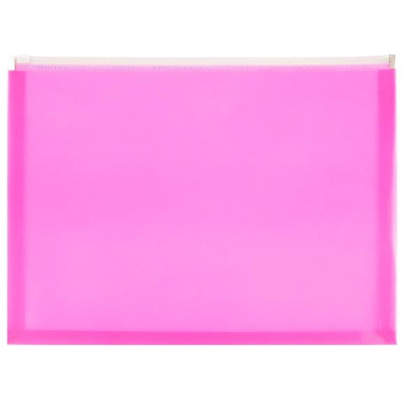JAM Paper Plastic Zip Envelopes, 9 3/4 x 13, Hot Pink, 12 per Pack
