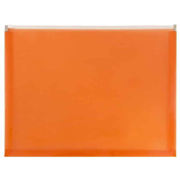 JAM Paper Plastic Zip Envelopes, 9 3/4 x 13, Orange, 12/Pack