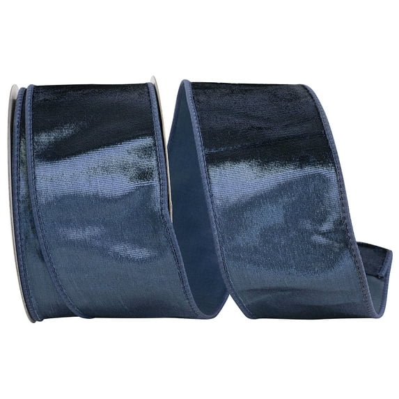 JAM Paper Plush Velvet Elite Wired Edge Ribbon, Blue, 2.5in x 10yd, 1 per Pack