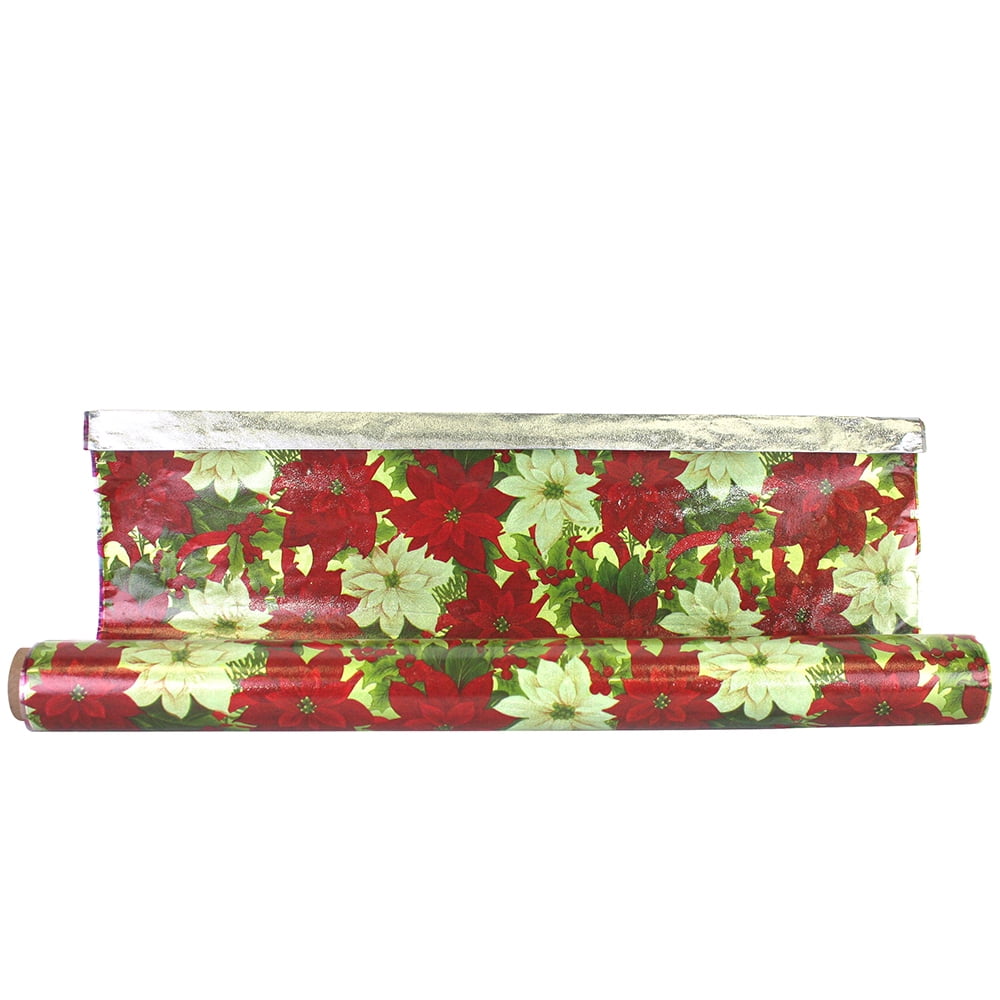 JAM Paper Poinsettia Foil All Occasion Gift Wrap Paper, 48 sq ft