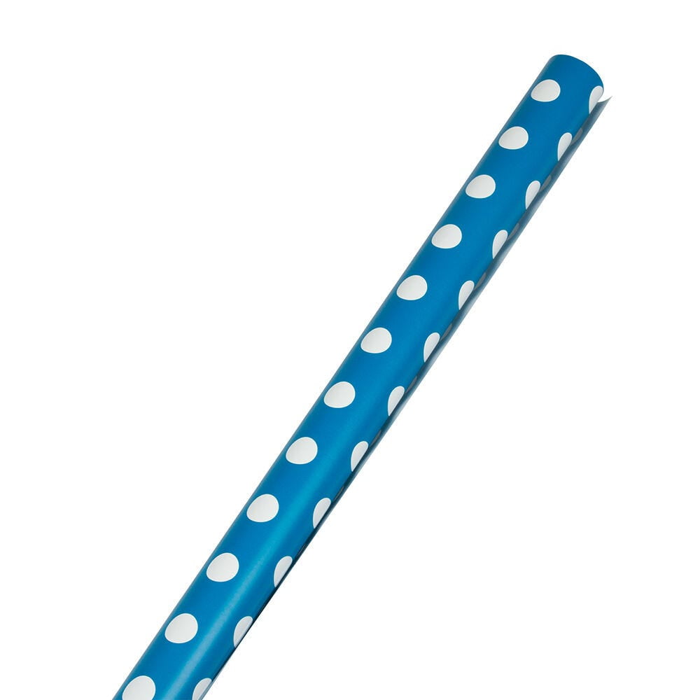 JAM Paper Polka Dot Gift Wrap, 50 Sq ft total, Blue with White Dots, 2 Rolls/Pack