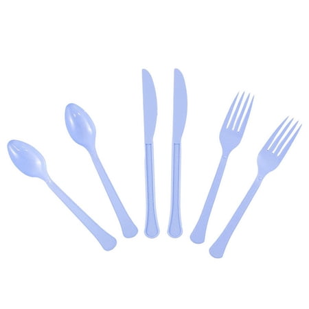 JAM Paper Premium Extra Heavy Weight Cutlery, Assorted Utensils Set, Light Blue, 24 Utensils/Box