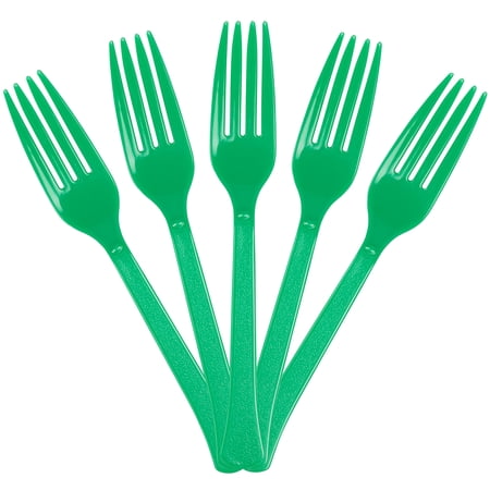 JAM Paper Premium Utensils Party Pack, Plastic Forks, Green, 50 Disposable Forks/Pack
