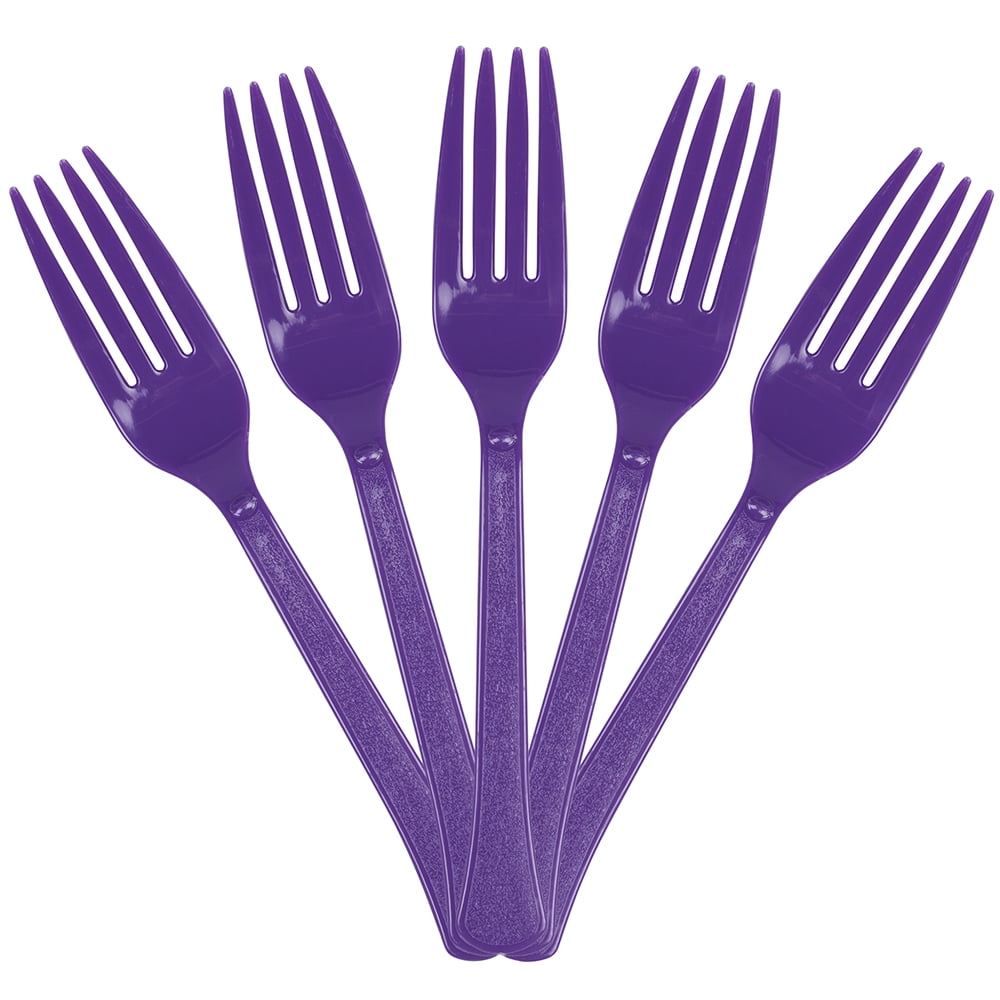 JAM Paper Premium Utensils Party Pack, Plastic Forks, Purple, 50 Disposable Forks/Pack