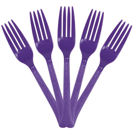 JAM Paper Premium Utensils Party Pack, Plastic Forks, Purple, 50 Disposable Forks/Pack