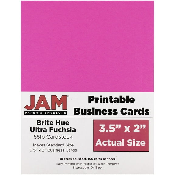 JAM Paper Printable Business Cards, 3 1/2 x 2, 100/Pack, Fuchsia Pink