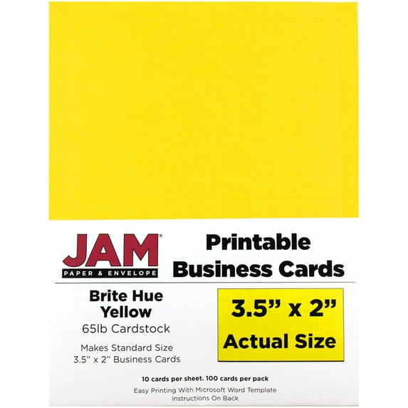 JAM Paper Printable Business Cards, 3 1/2 x 2, Yellow, 100/Pack