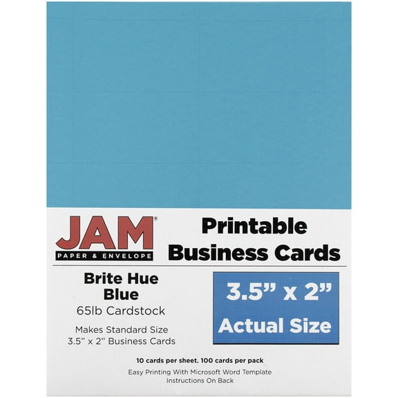 JAM Paper Printable Business Cards, 3.5x2, Blue, 100/Pack